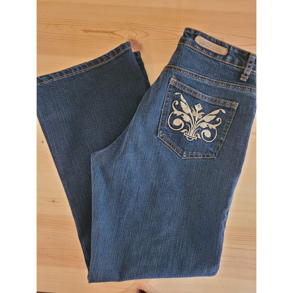 Womens Dark Wash Wide Leg Embroidered Pocket‎ Jeans Size 10p